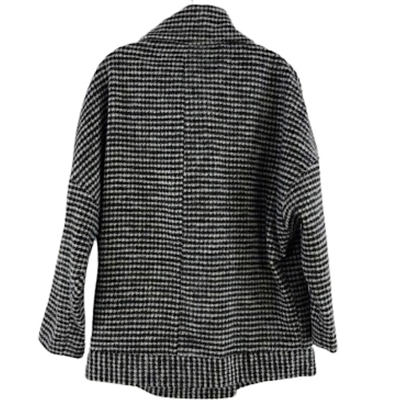 TOPSHOP B/W Houndstooth Wool Blend Pea Coat w Belted Collar & Hem Zipper Pockets - Picture 13 of 13